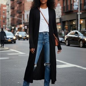 Free People Black Long Cardigan Sweater, Size Small